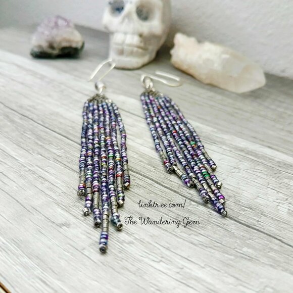 Fluorite Gemstone Beaded Fringe Cascade Shoulder Duster Dangle Earrings 5.5" - Picture 5 of 8